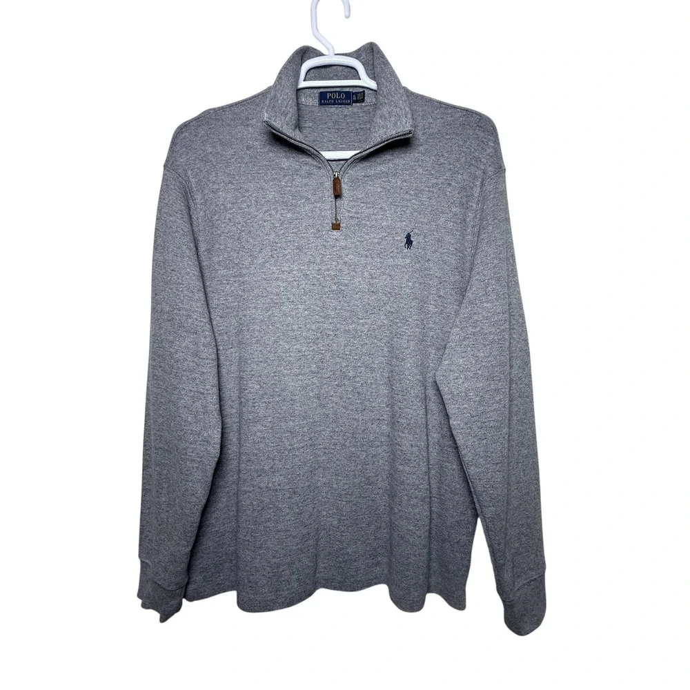 Polo Ralph Lauren Mens Gray Heathered Quarter Zip Pullover Sweater‎ Size Large